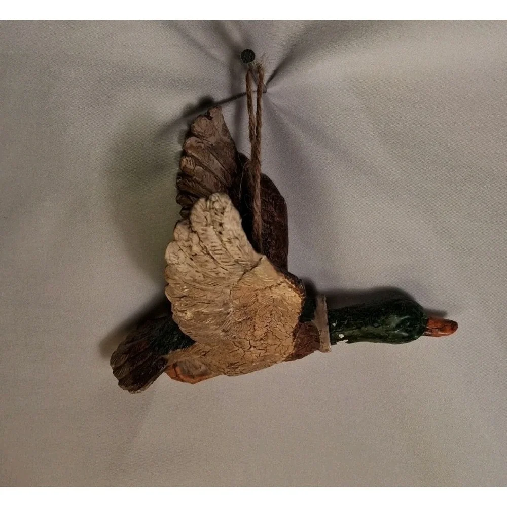 Vintage Mallard Duck Flying Ornament Crackle Style Finish Cabin Decor Head Moves